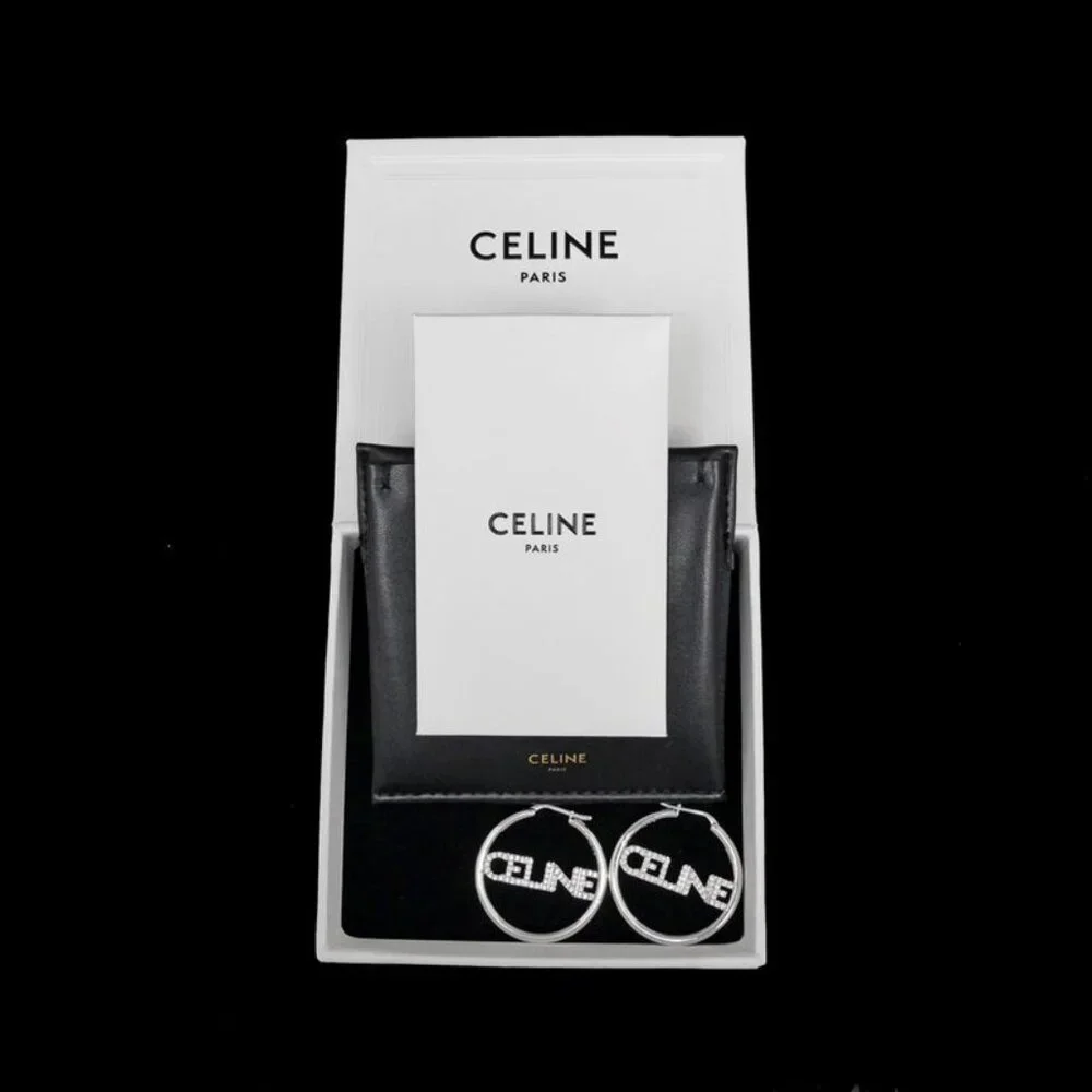 Celine Earrings Hoop Earrings Crystal Silver Color Pair Accessories - Picture 10 of 10